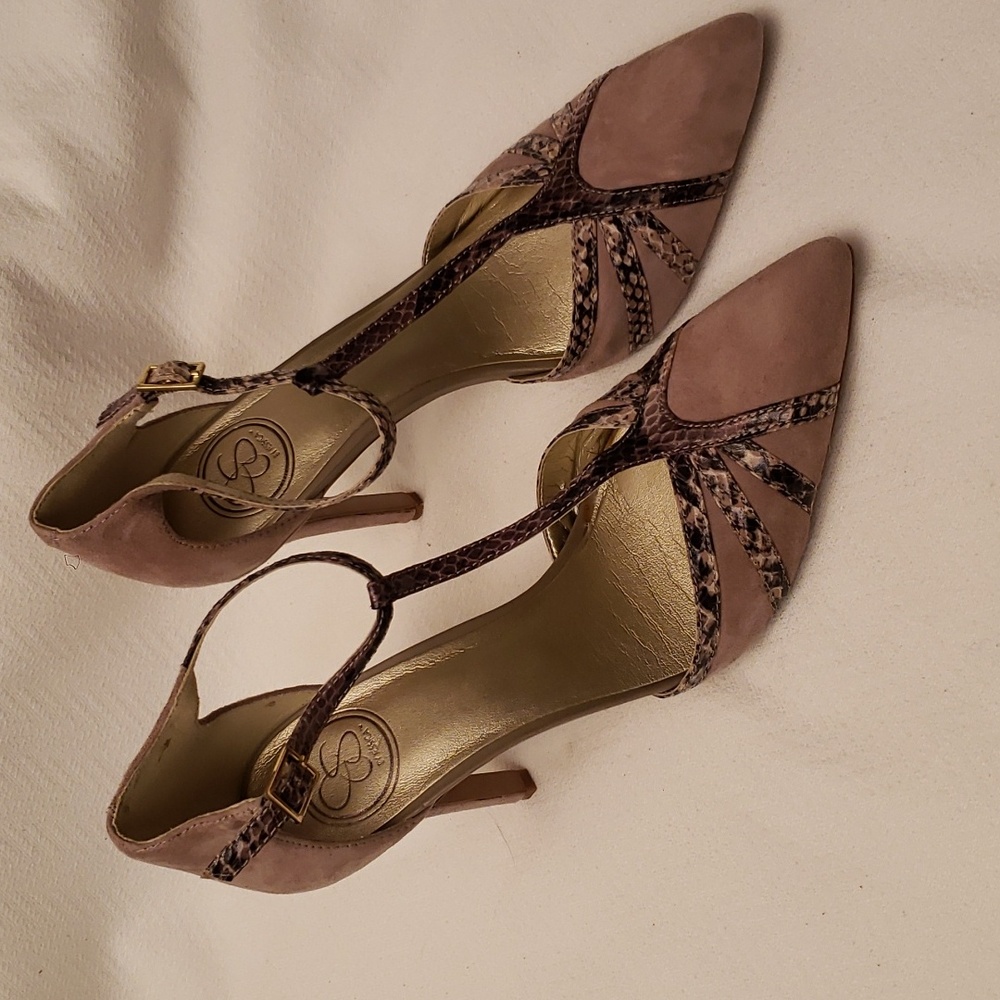Jessica Simpson by Jessica Taupe Suede/Snakeskin Strap High Heel Size 8/38
